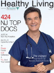 A doctor wearing scrubs and stethoscope on the cover of nj top docs magazine.