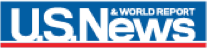 A blue and white news logo with red stripes.