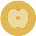 A yellow apple with a heart cut out of it.