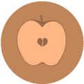 An apple with a heart cut out of it.