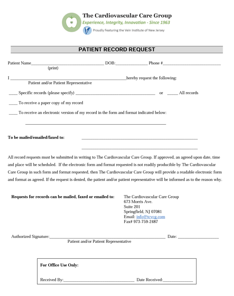 A form that is written to record the patient 's consent.