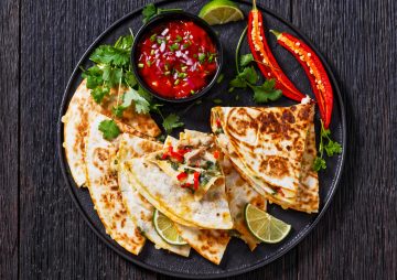 quesadilla with cheese, chilli, greens